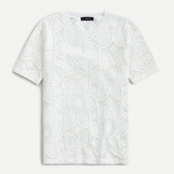J.Crew Short Sleeve Crewneck Netted Stretch Lace Top - Picture 1 of 1